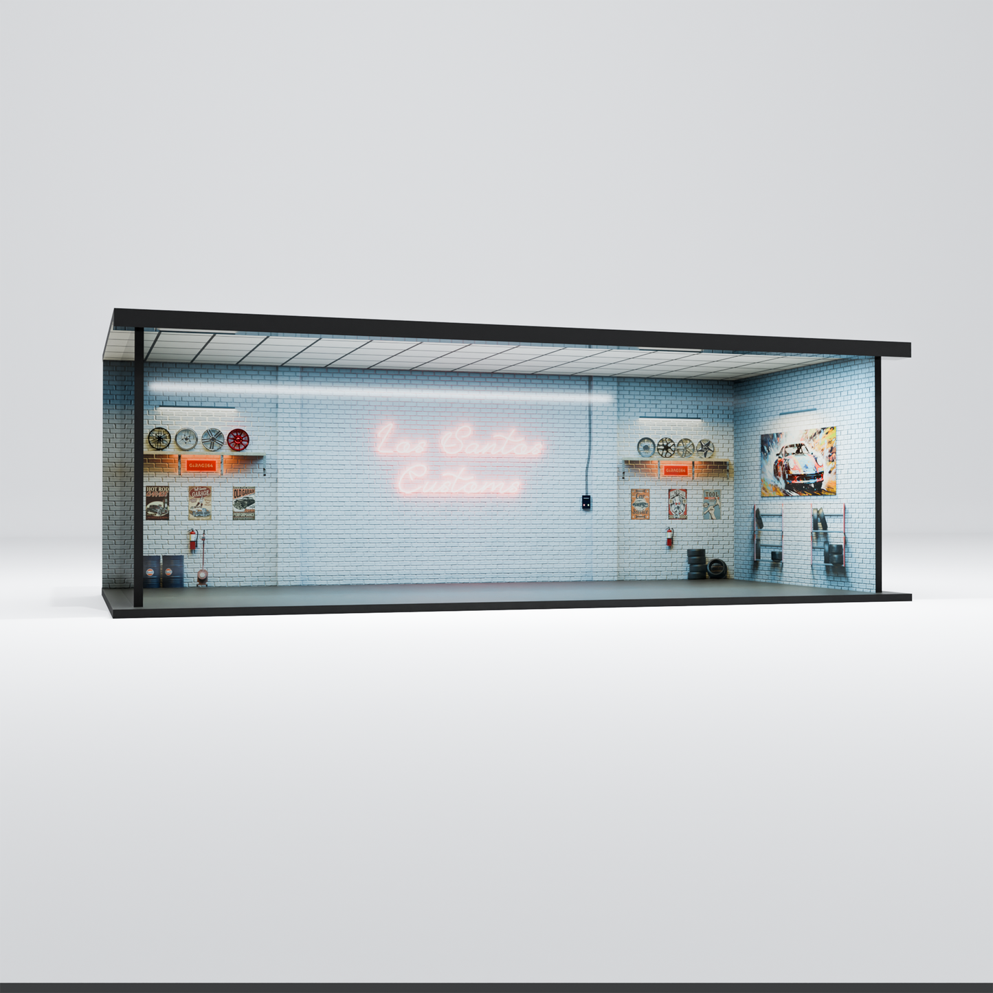 Model of a bus stop with a detailed interior on a white background
