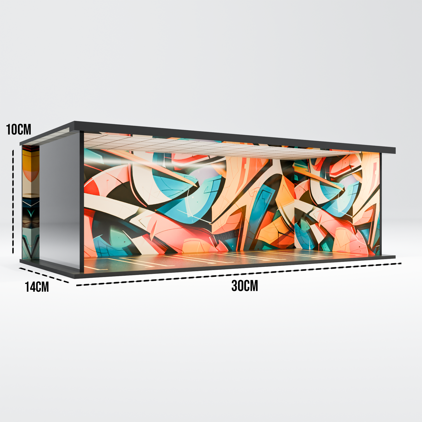 Graffiti Garage 1:64 Acrylic Display Diorama with LED (30x14x10 cm)