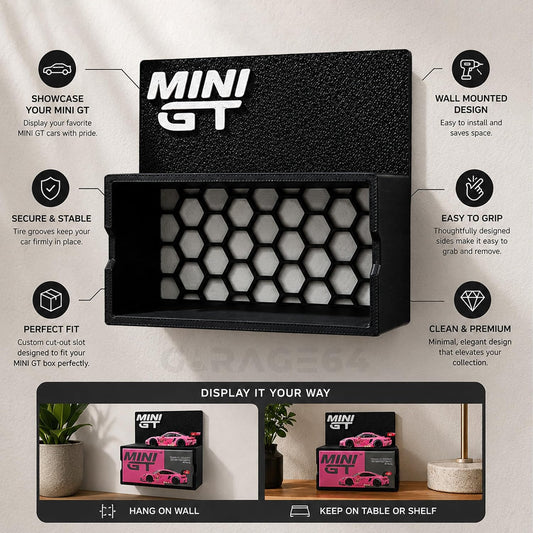 Mini GT Display Shelf for 1:64 Diecast Cars & Display Boxes | Wall Mount or Desktop Showcase Stand | Premium Matte Finish Collector Display Rack | Mini GT Display Holder (Shelf Only)