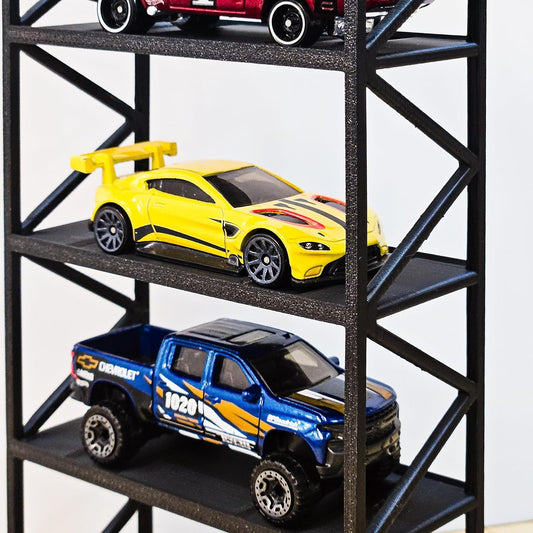 Garage64 5-Car Display Rack – Premium Matte Black Tabletop Organizer with Tire Slots & Side Guards for 1:64 Scale Diecast Cars (Hot Wheels, Matchbox, Tomica, Greenlight)