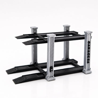 1/64 Scale 2 Tier Car Lift Diecast Garage Diorama Accessory for Hot Wheels, Matchbox, Greenlight – Two-Tier Display Car Lift with Grey Pillars & Black Base Set of 2 (Grey-Black)