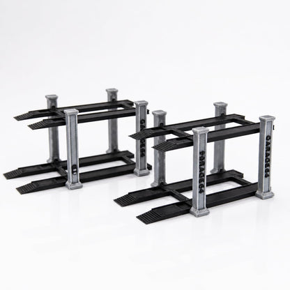 1/64 Scale 2 Tier Car Lift Diecast Garage Diorama Accessory for Hot Wheels, Matchbox, Greenlight – Two-Tier Display Car Lift with Grey Pillars & Black Base Set of 2 (Grey-Black)