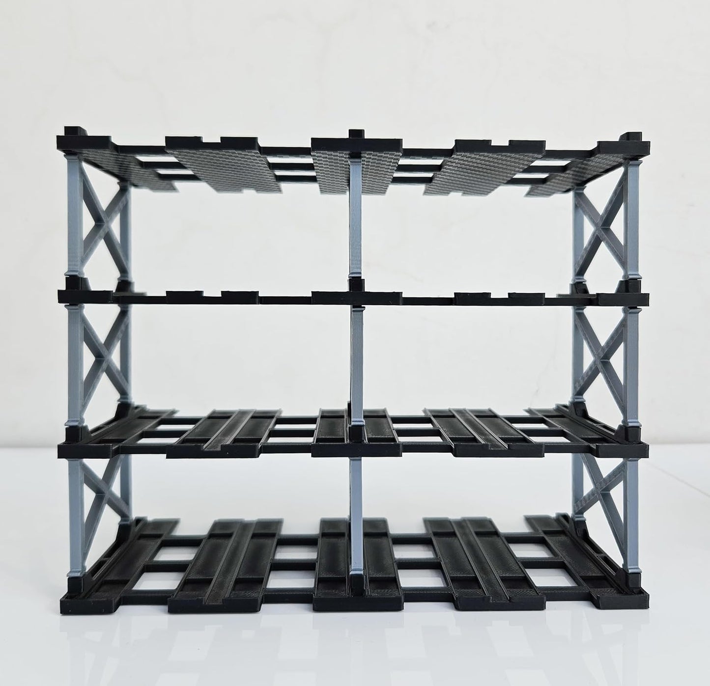 1:64 Diecast Car Display Enclousure– Multi-Tier Collectible Diecast Cars Storage for Hot Wheels, Mini GT & Matchbox | Matte Black & Silver (4 Tier – 16 Car Capacity)