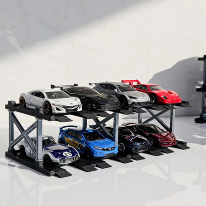1:64 Diecast Car Display Enclousure– Multi-Tier Collectible Diecast Cars Storage for Hot Wheels, Mini GT & Matchbox | Matte Black & Silver (4 Tier – 16 Car Capacity)
