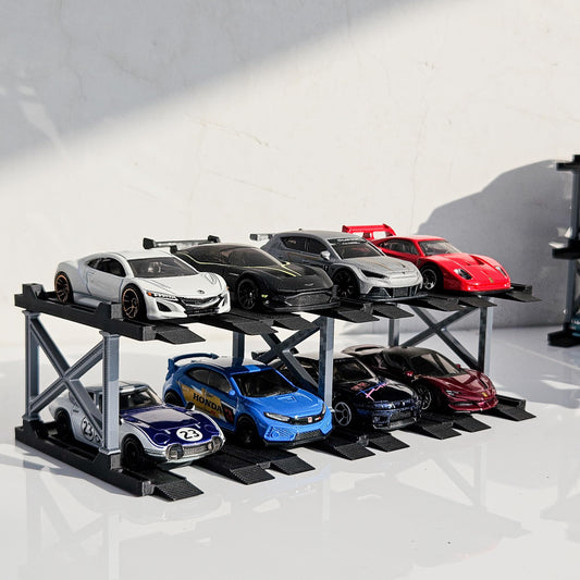 1:64 Diecast Car Display Enclousure– Multi-Tier Collectible Diecast Cars Storage for Hot Wheels, Mini GT & Matchbox | Matte Black & Silver (4 Tier – 16 Car Capacity)