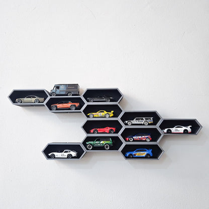 Modular Hot Wheels Wall Display Shelf | Hexagon Wall Shelf for 1/64 Diecast Cars | Matte Black Tool Free | Expandable Honeycomb Storage for Hotwheels, Matchbox & 1:64 Diecast Cars 1PC