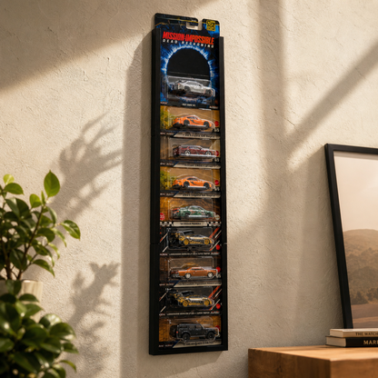 Wall Display Stand for Premium Hot Wheels Cards – 10 Car Capacity | Wall Mounted Carded Diecast Display Rack | Black